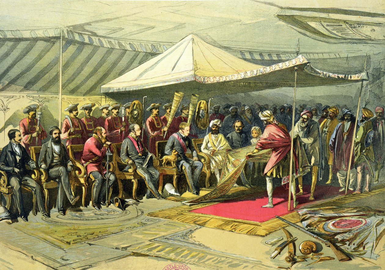 1863年总督回到开士米的Maharajah（chromolitho） 作者 威廉·克里米亚·辛普森
