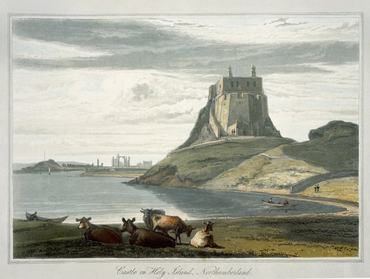 诺森伯兰郡圣岛上的城堡，从“1814年到1825年之间的英国之旅”1822年出版（aquatint） 作者 威廉·丹尼尔
