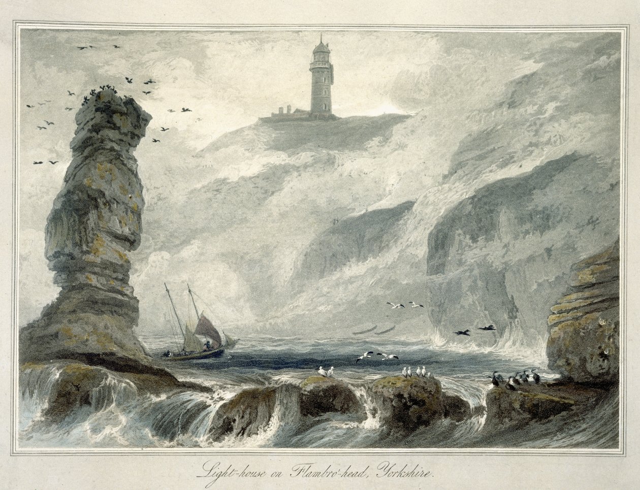 Flamborough Head上的灯塔，发自1822年1814年至1825年“英国环球旅行”第六卷 作者 威廉·丹尼尔