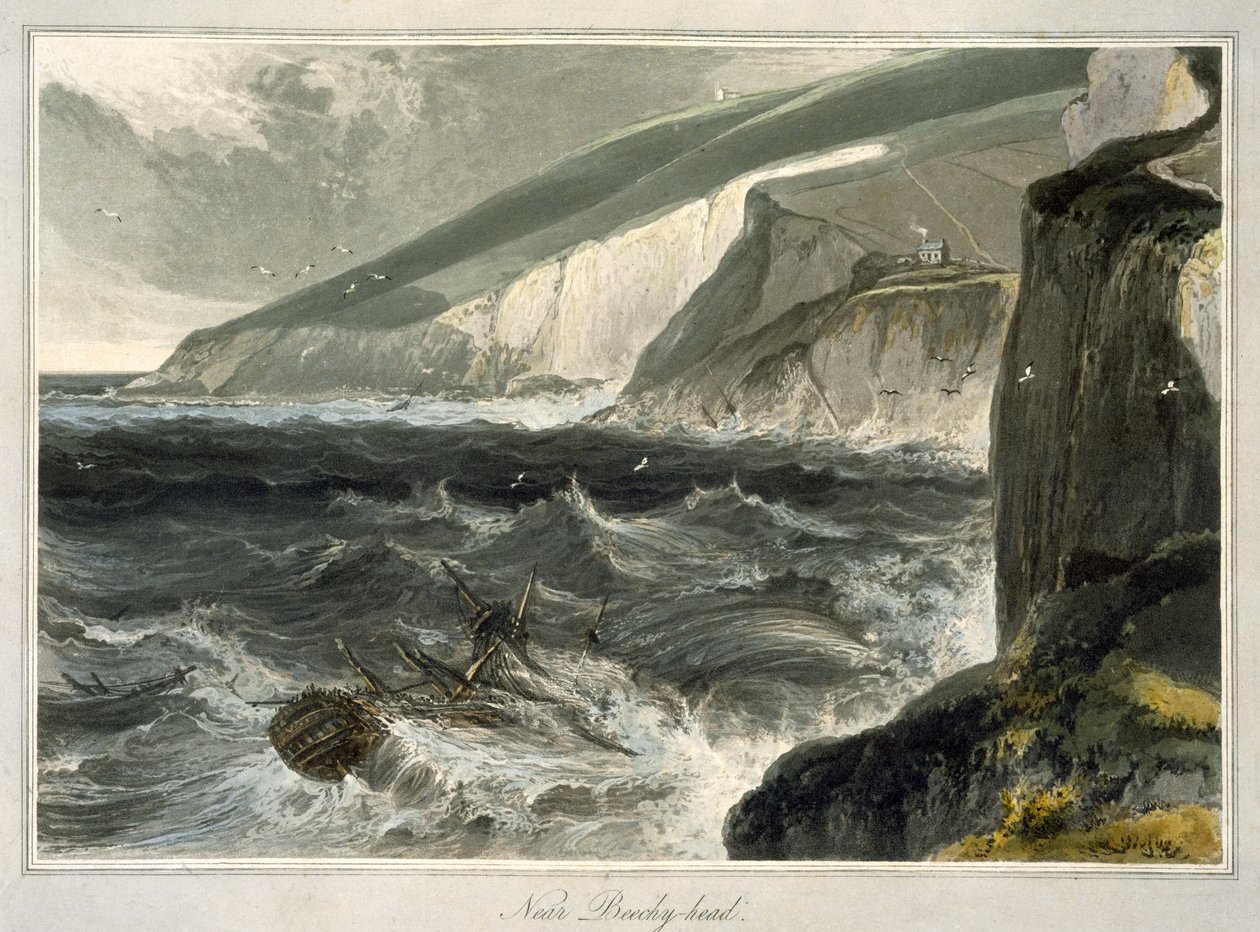 靠近Beachy Head，来自1814年至1825年之间的英国航行1823年（aquatint） 作者 威廉·丹尼尔