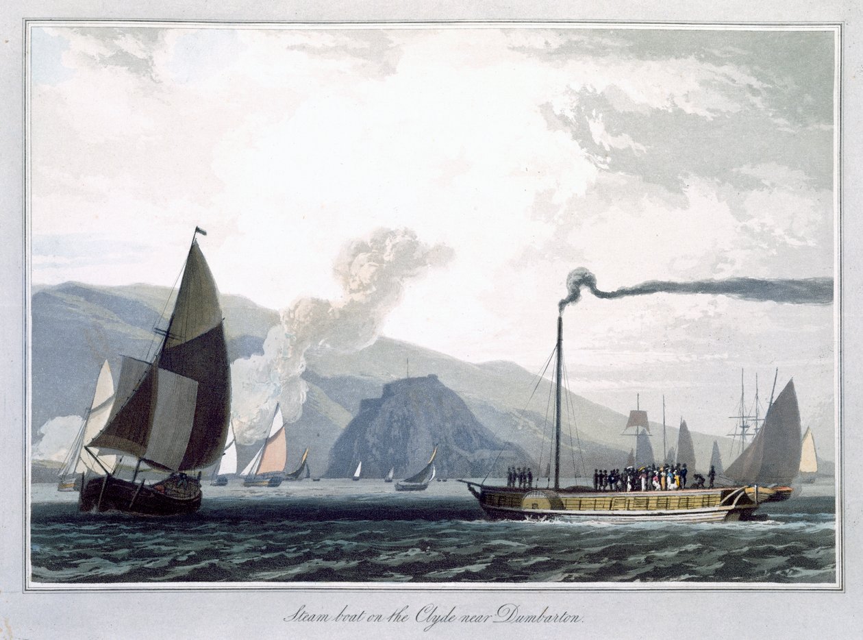 Dumbarton附近克莱德河上的蒸汽船》，苏格兰，1829年 作者 威廉·丹尼尔
