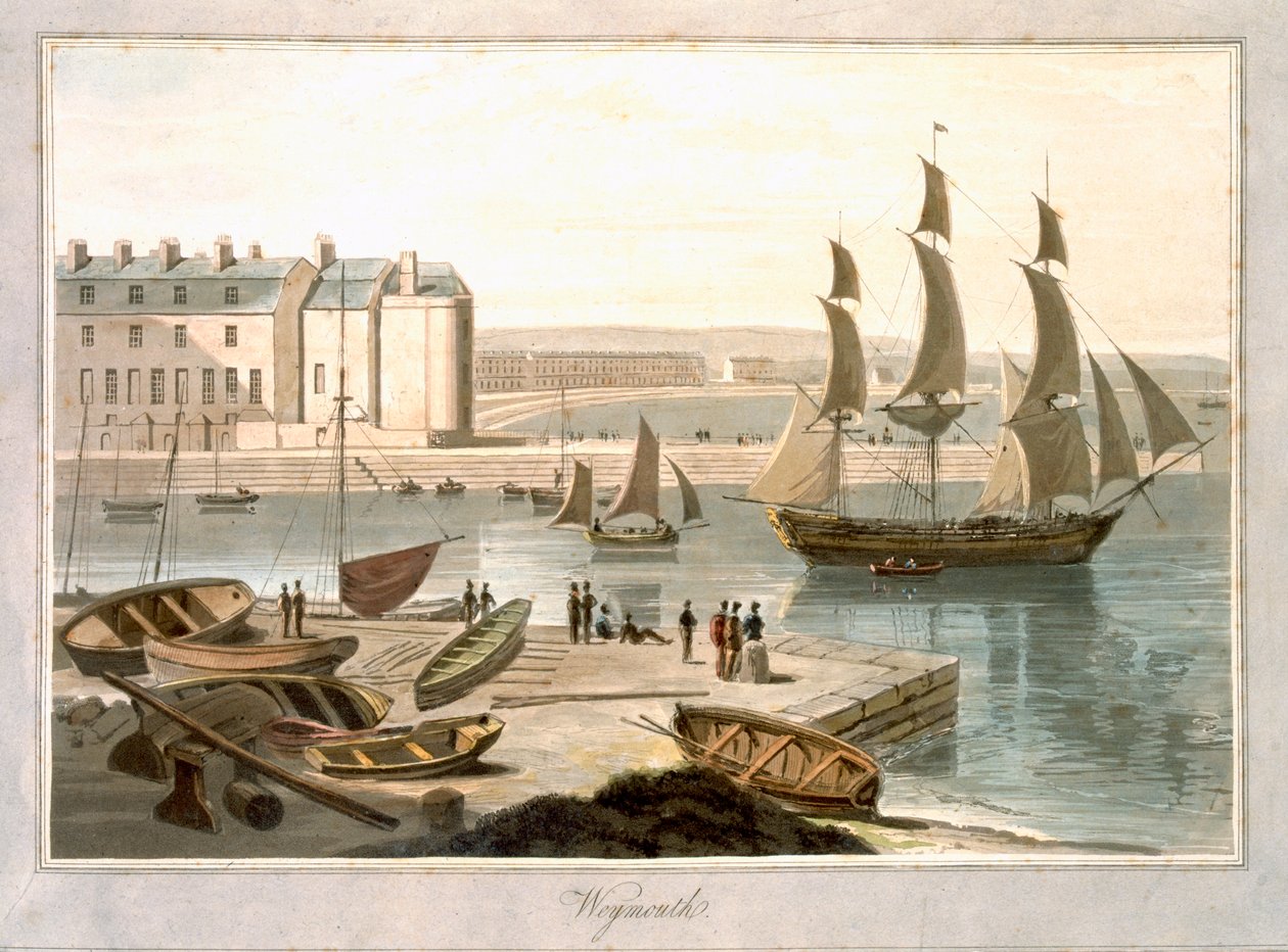 韦茅斯港，1814年至1825年间“英国环球旅行”发表于1829年 作者 威廉·丹尼尔