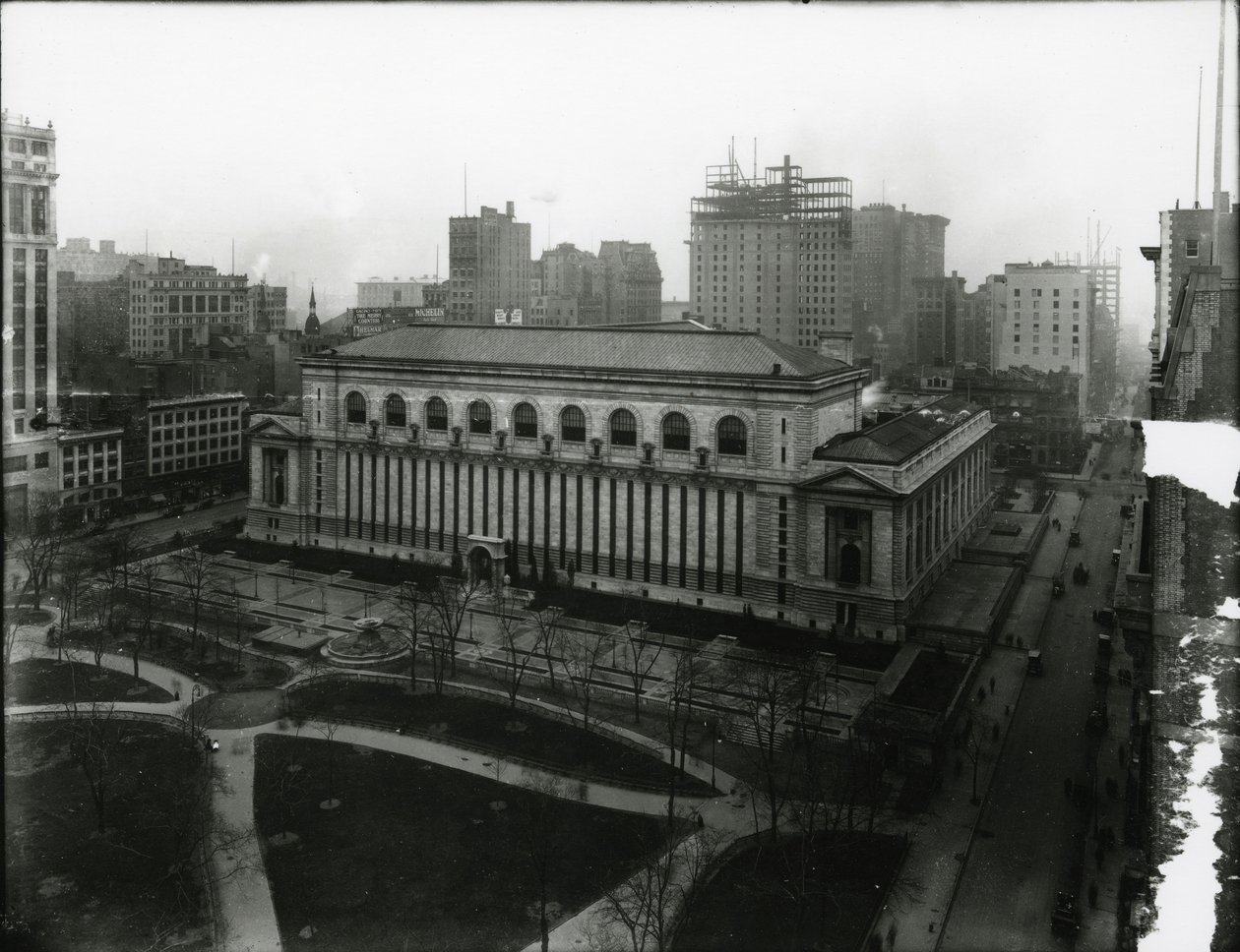 纽约公共图书馆和布莱恩特公园，c.1910-21 作者 威廉·戴维斯·哈斯勒