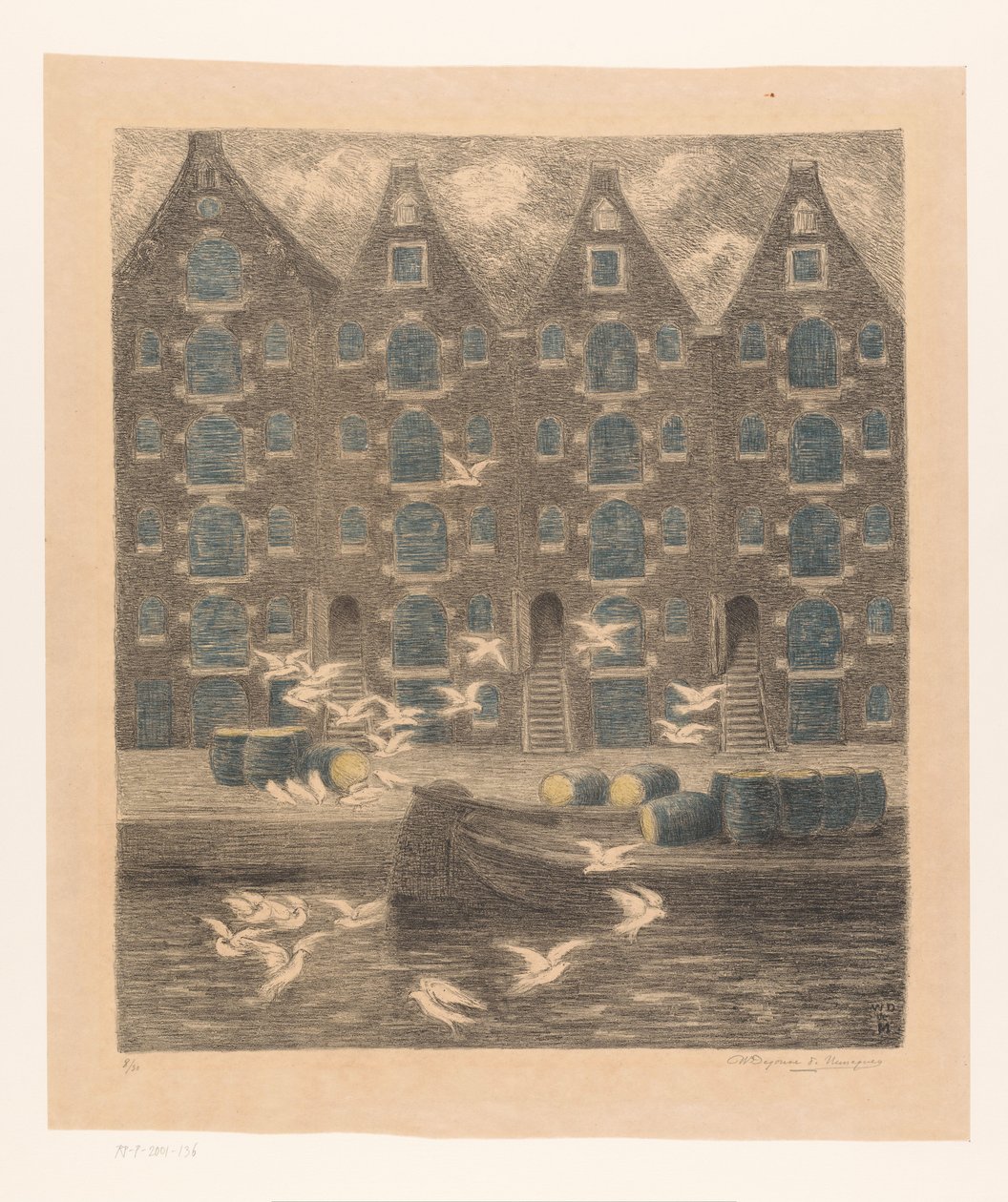 阿姆斯特丹 Brouwersgracht 的仓库 作者 William Degouve de Nuncques（艺术家签名）