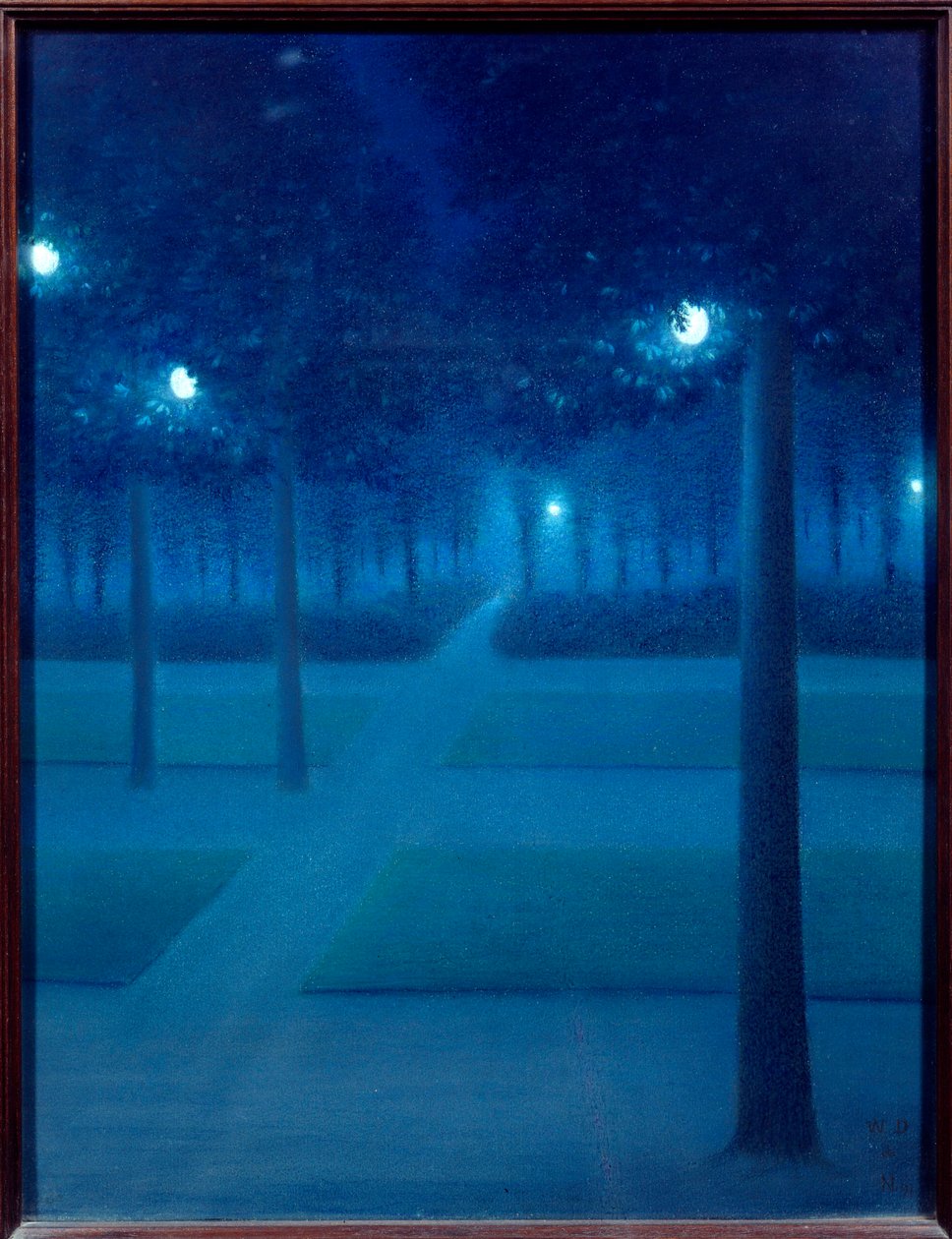 布鲁塞尔皇家公园之夜。 William Degouves de Nuncques (1867-1935) (ec.belg) 1897 Sun. 0,65x0,5 m 巴黎，奥赛博物馆 - 布鲁塞尔皇家公园的夜景。 William Degouves de Nuncques (1867-1935) 的粉彩画 (Be 作者 威廉·德古夫·德·昂克斯