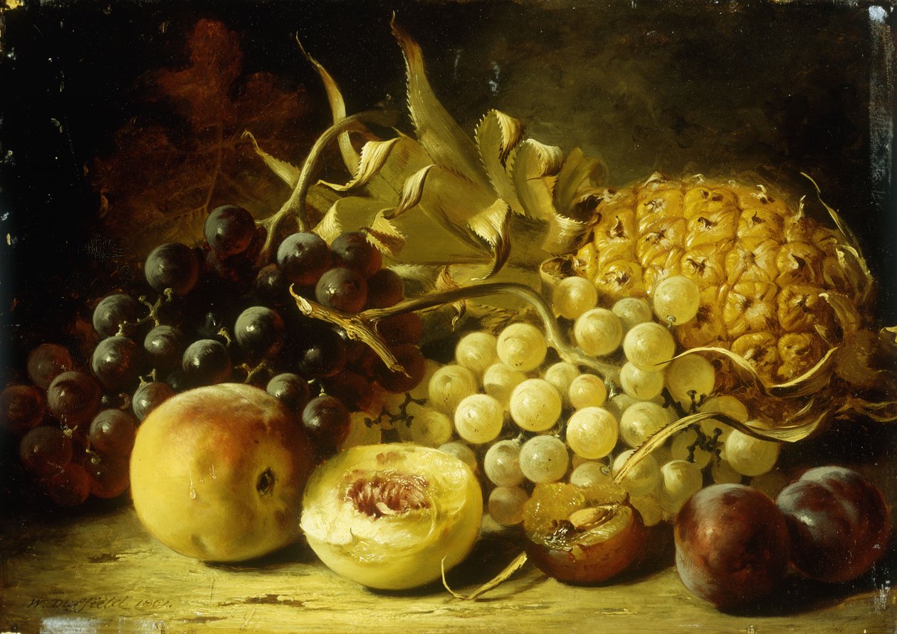 葡萄，桃子，李子和菠萝的静物画，1861年 作者 威廉·杜菲尔德