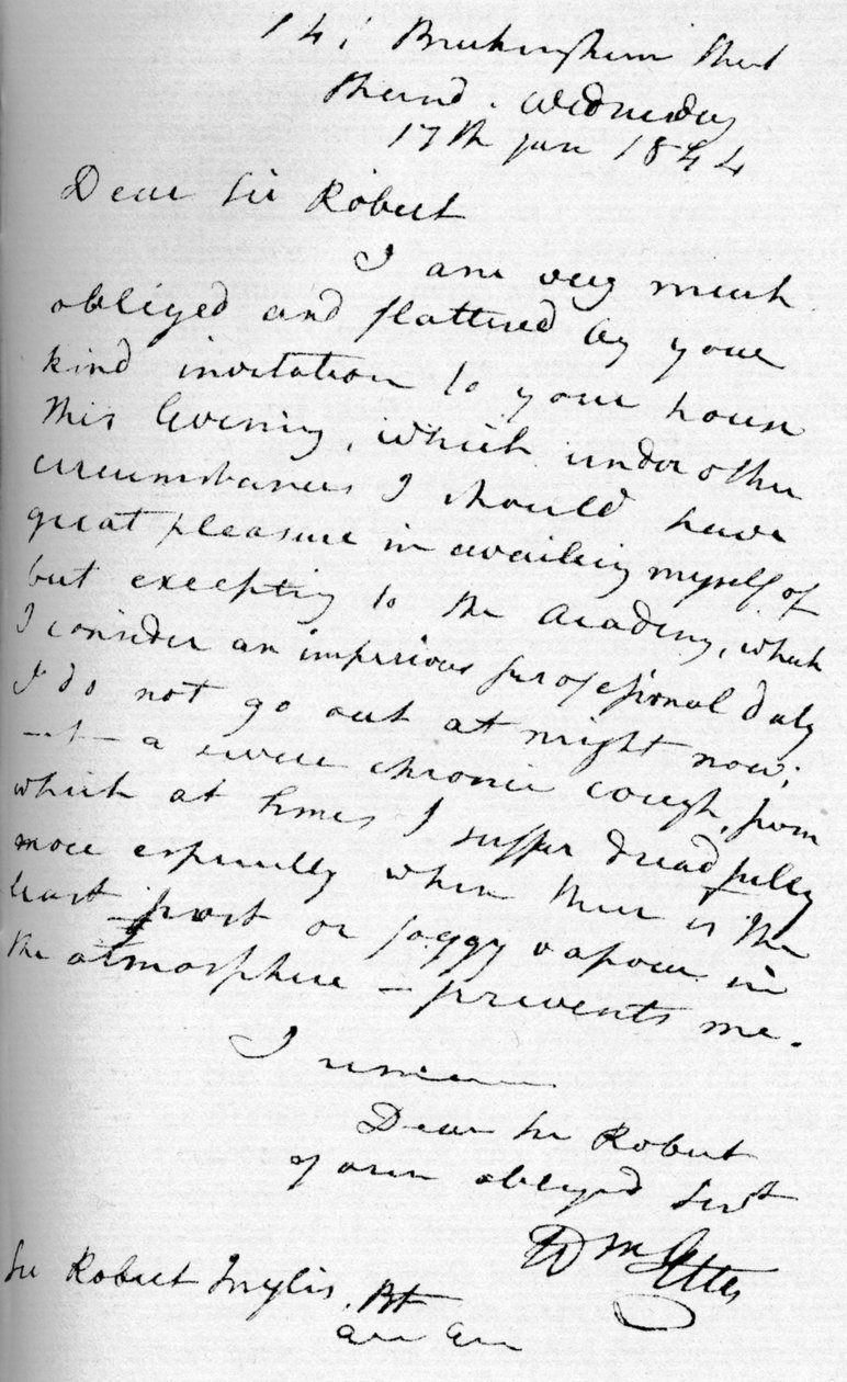 威廉·埃蒂（William Etty）的来信，1844年1月17日 作者 威廉·埃蒂