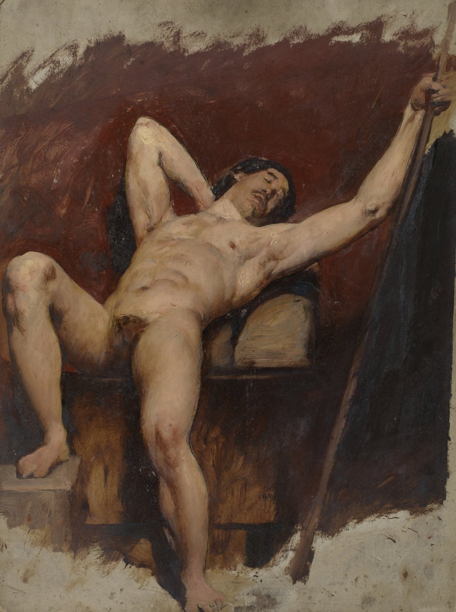 斜倚男性裸体，右膝抬起，1815-45年 作者 威廉·埃蒂