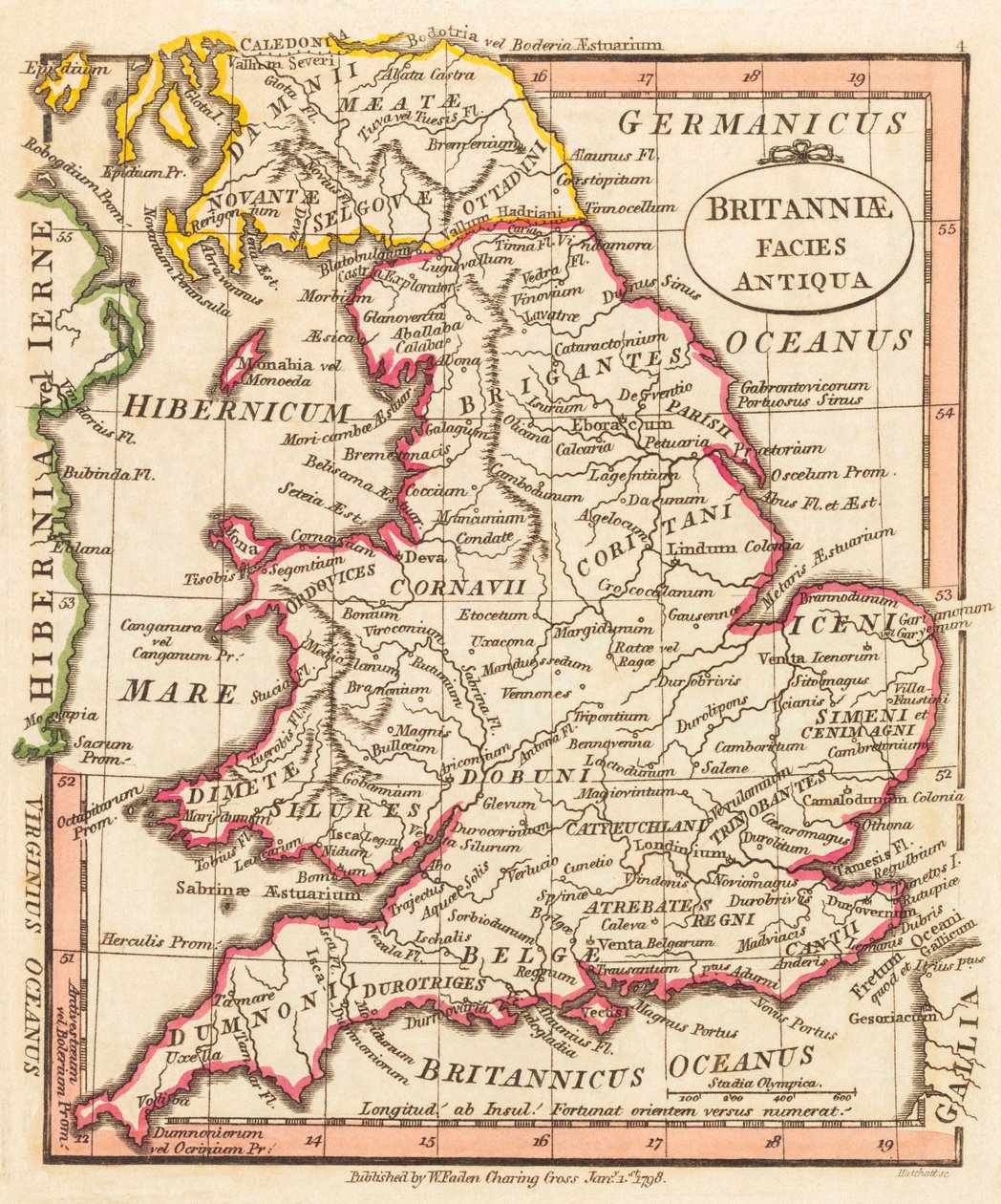 古代英国。 地图。 作者 威廉·法登