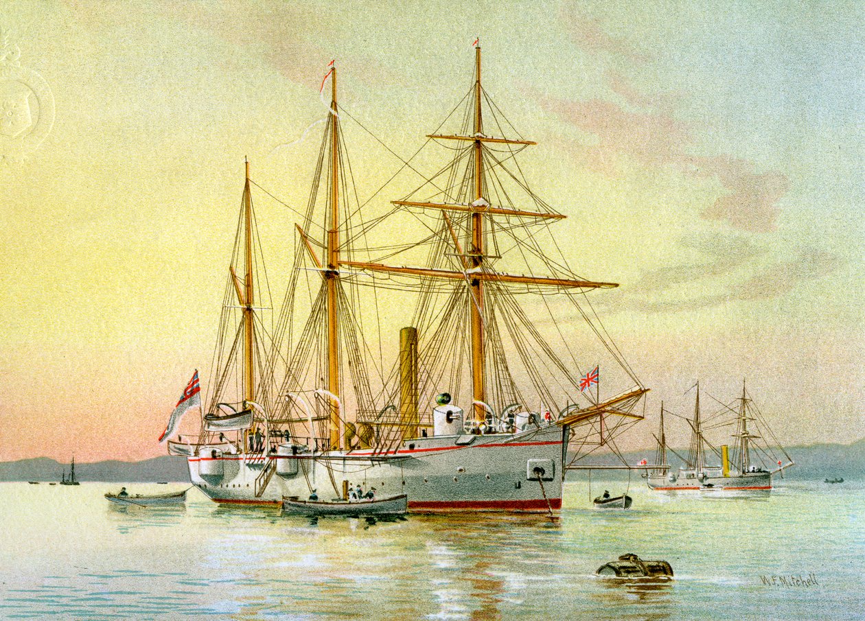 HMS布兰堡，皇家海军一等炮艇，c1890-c1893。 作者 威廉·弗雷德里克·米切尔