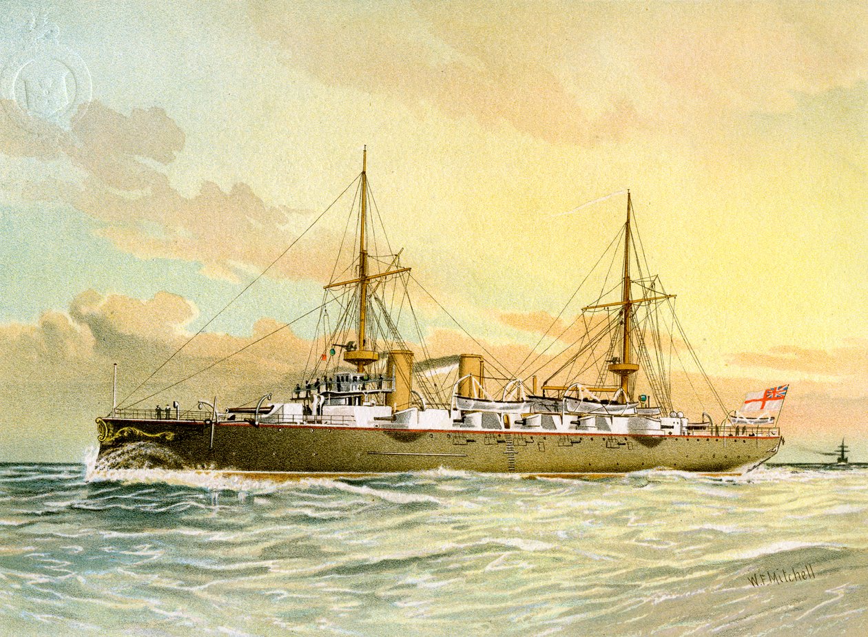 HMS毫不畏惧，皇家海军1级巡洋舰，c1890-c1893。 作者 威廉·弗雷德里克·米切尔