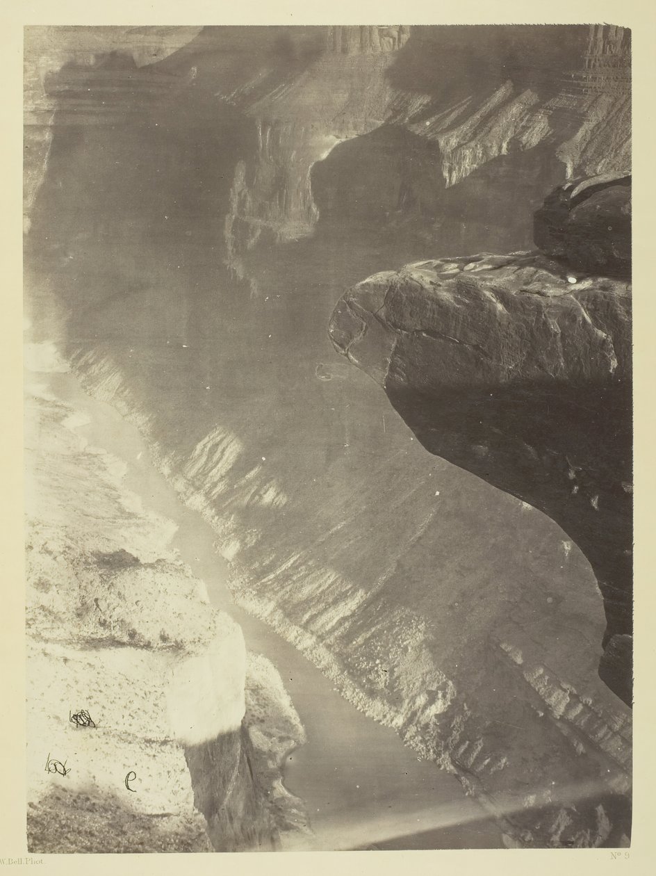 向南看大峡谷，科罗拉多河，Sheavwitz Crossing，1872年。 作者 威廉·贝尔