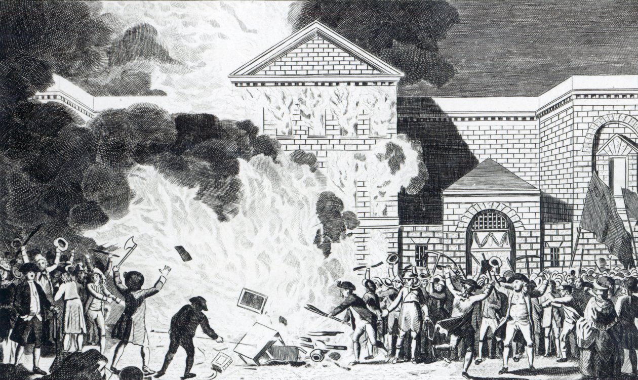 1780年6月6日，伦敦暴徒发射了新的盖尔盖特并烧毁了阿克曼先生的家具，由T. Thornton镌刻。 作者 威廉·汉密尔顿