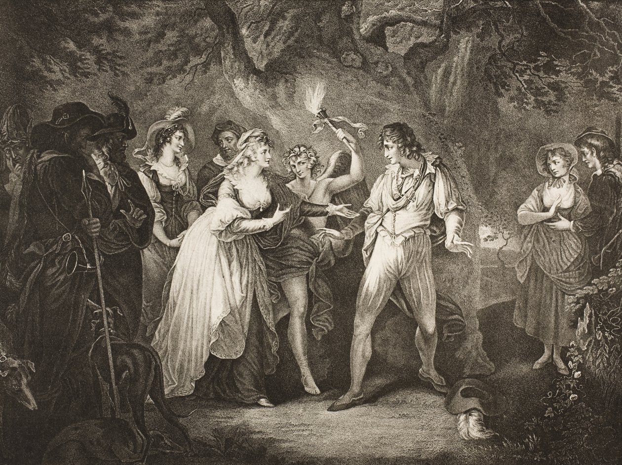The Boy，Act V，Scene IV，来自&39;你喜欢它&39;，来自The Boydell莎士比亚画廊，出版于19世纪末期 作者 威廉·汉密尔顿