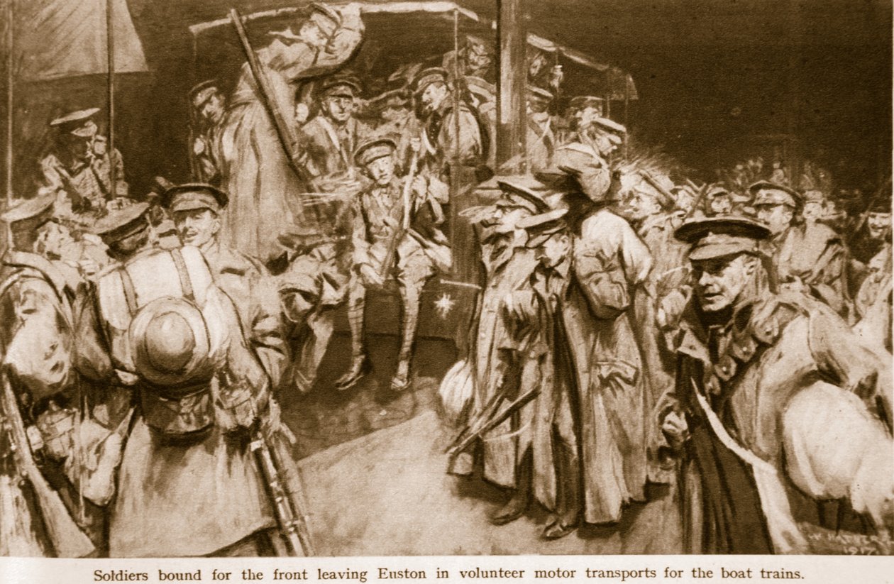 1914年至1919年在伦敦的火车站制定了令人痛苦的欢乐和悲惨场面 作者 威廉·哈瑟雷尔