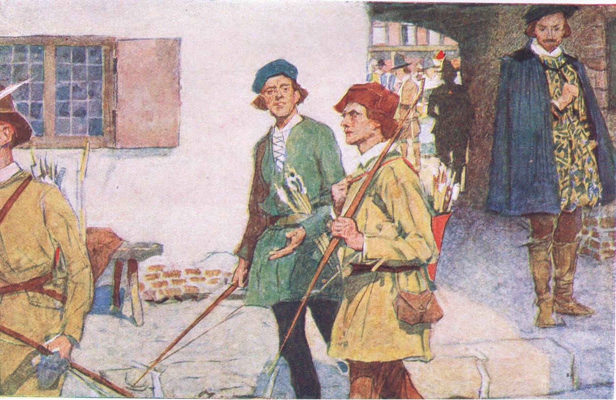 莎士比亚看到一群学徒用他们的弓箭走向Moorfields的射箭场，来自My Magazine，pub.1922 作者 威廉·哈瑟雷尔
