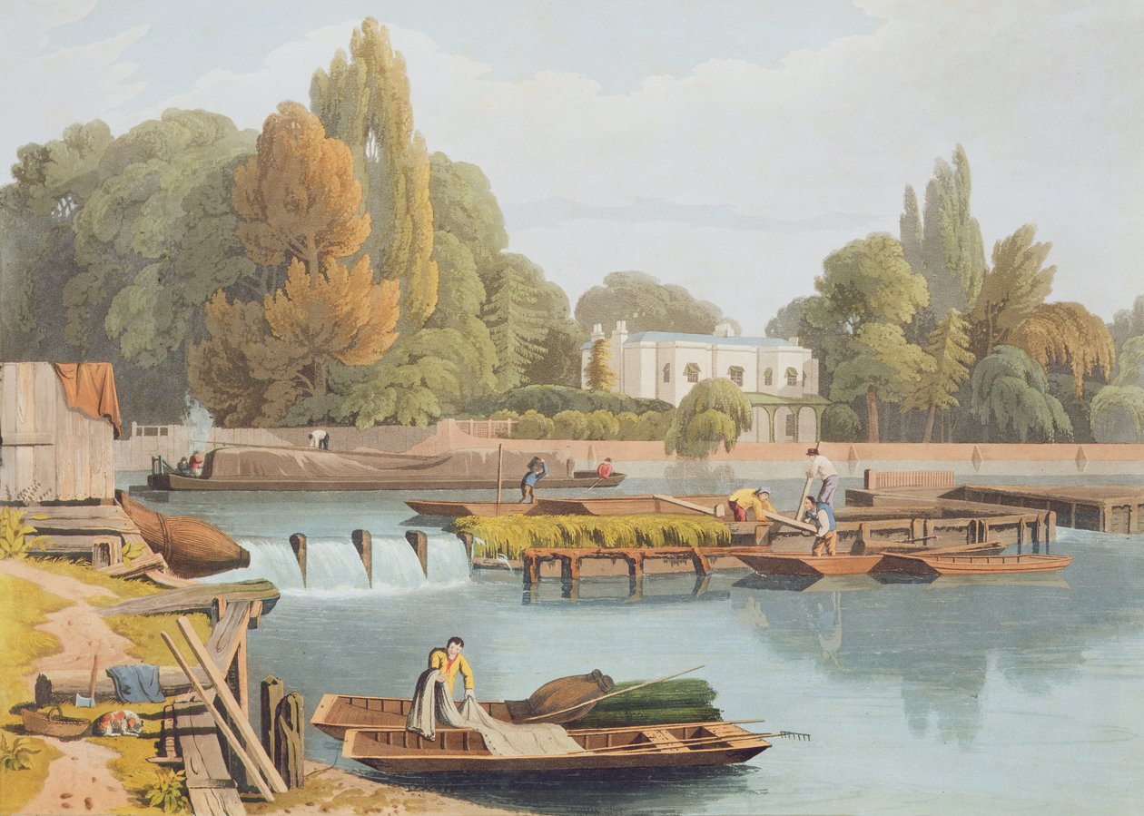 The Weir，来自Marlow Bridge，由Robert Havell the Younger（1793-1878）于1818年出版（aquatint） 作者 威廉·哈维尔