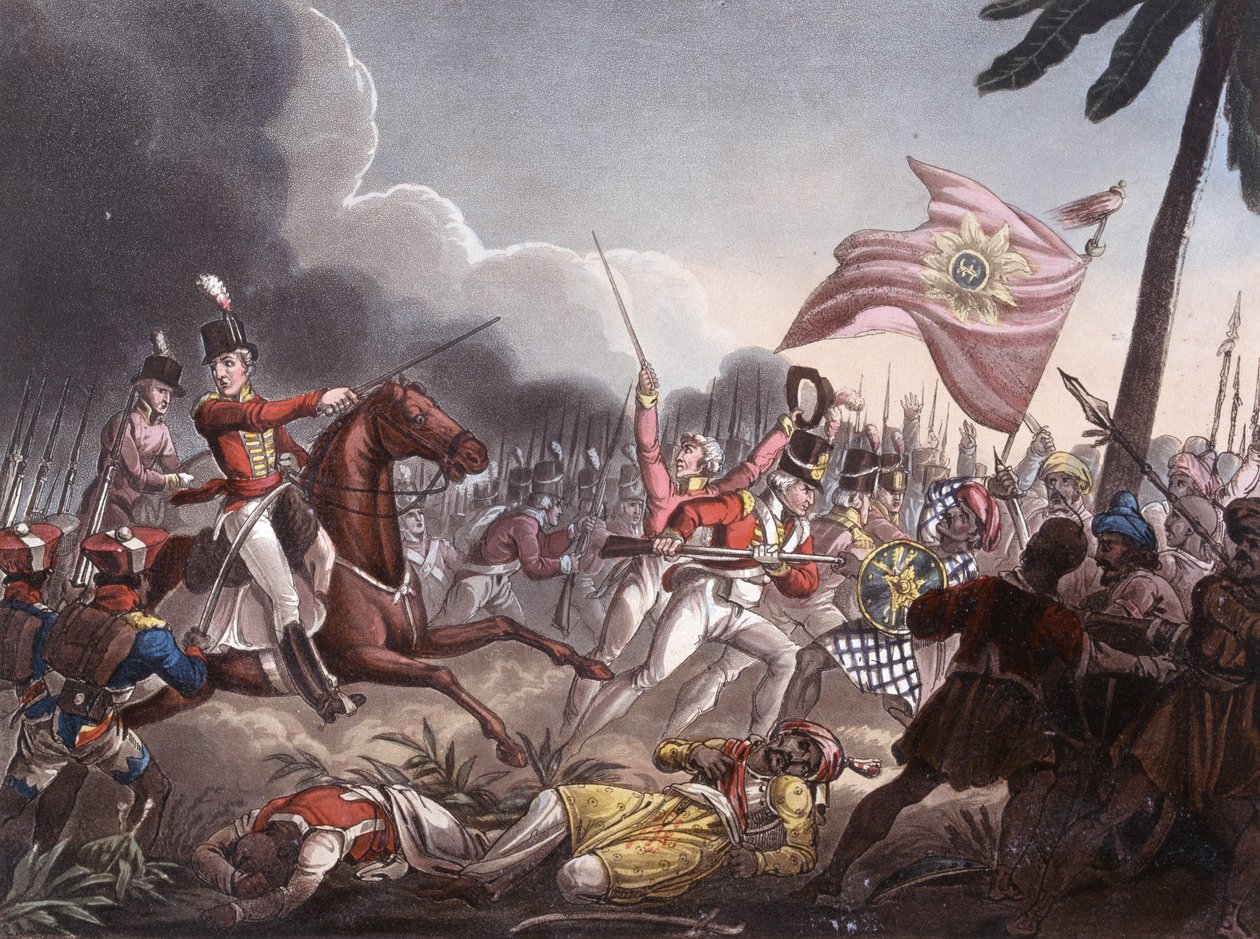 Assaye战役，1803年9月23日，由JC Stadler雕刻，由Thomas Tegg出版，1818年4月1日（彩色aquatint） 作者 威廉·希思