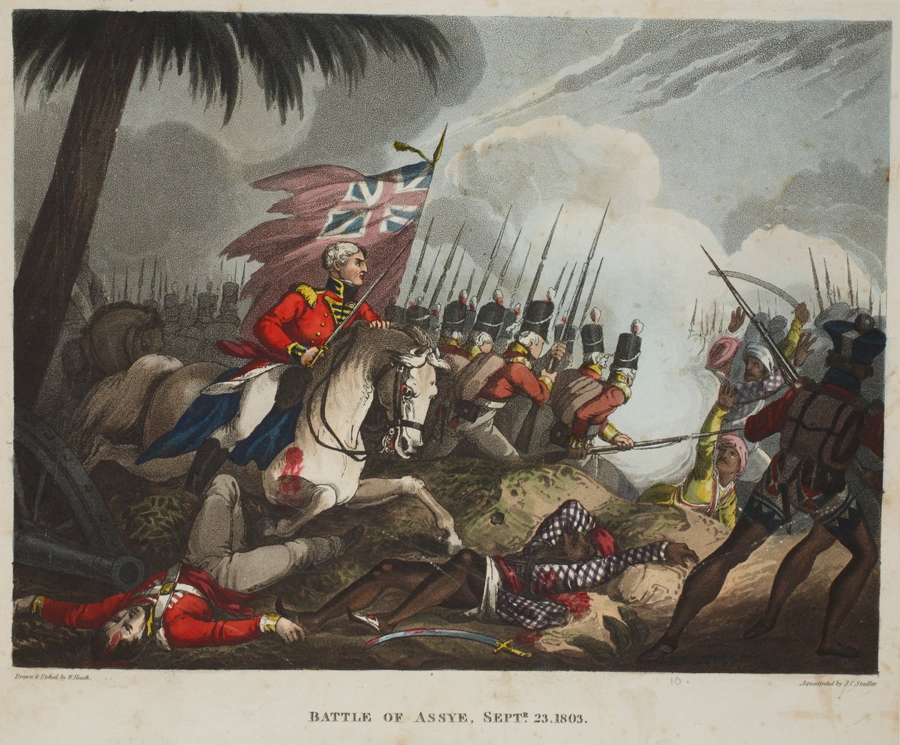 Assye战役于1803年9月23日，由JC Stadler，酒吧的aquatint。由Tegg，1818年4月（aquatint） 作者 威廉·希思