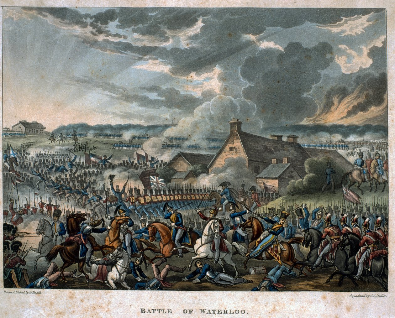 1815年滑铁卢战役，1818年T.Tegg出版的“惠灵顿的胜利”中的第29号板块（彩色aquatint） 作者 威廉·希思