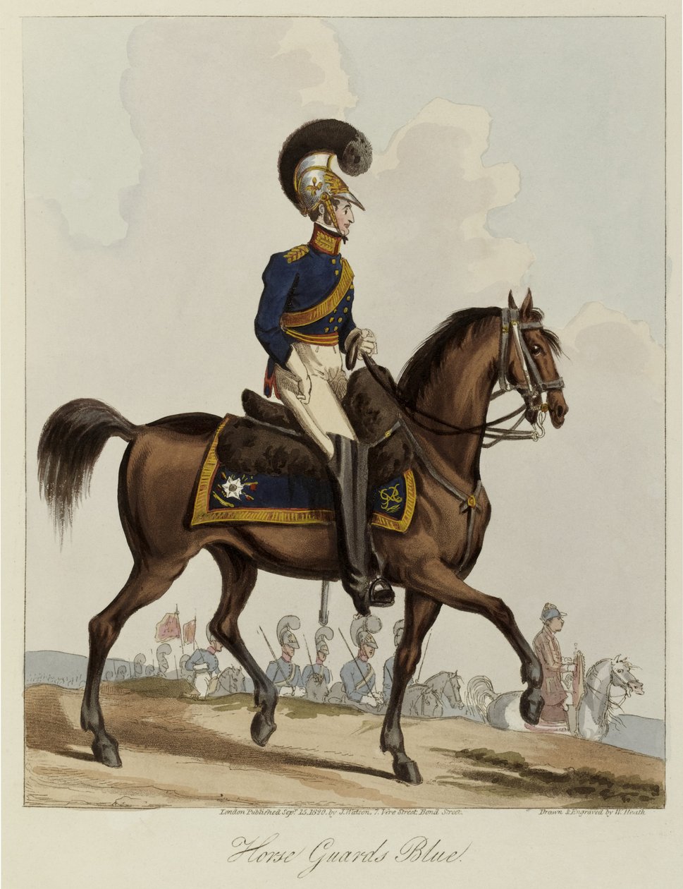 骑兵卫队蓝色，皇家马卫兵团的统一研究，1820年（彩色aquatint） 作者 威廉·希思