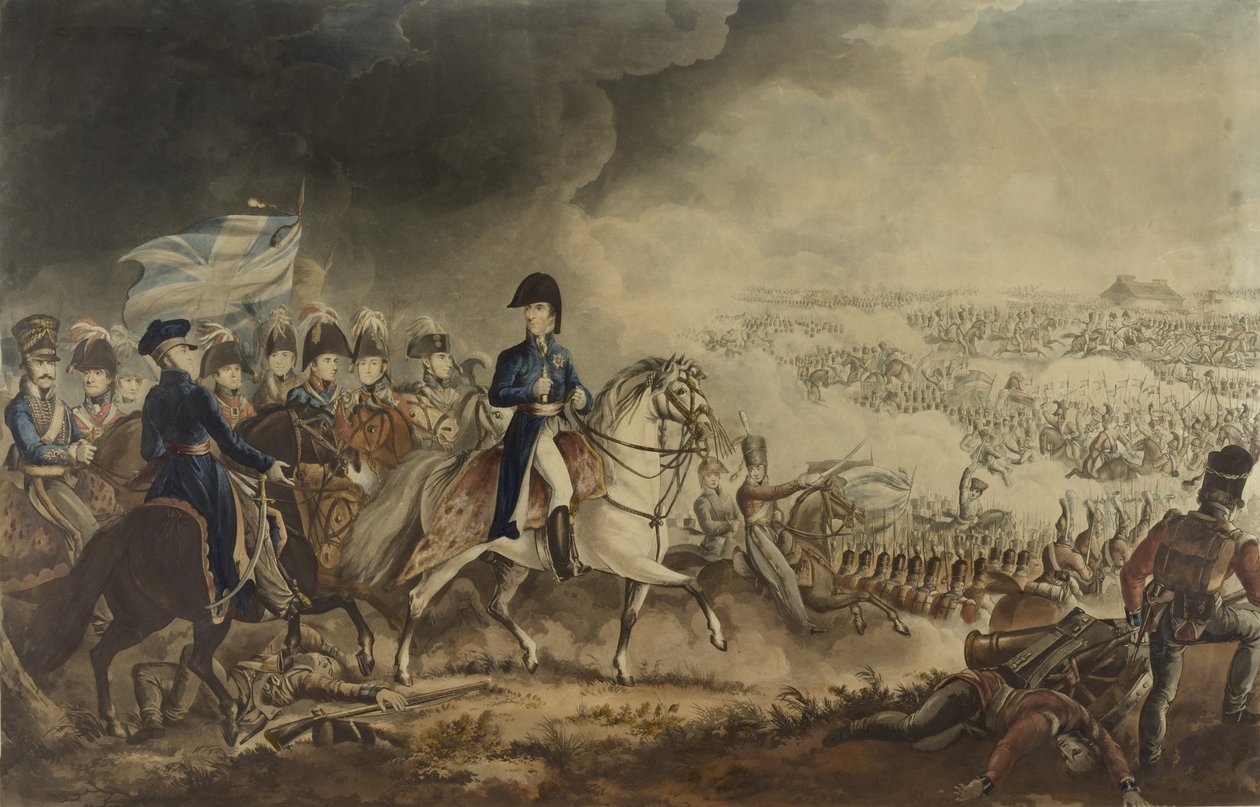 1815年6月18日，惠灵顿公爵和滑铁卢战役中最杰出的军官，WT Fry和T. Sutherland的aquatint，1817年6月18日伦敦J. Jenkins出版（彩色aquati） 作者 威廉·希思