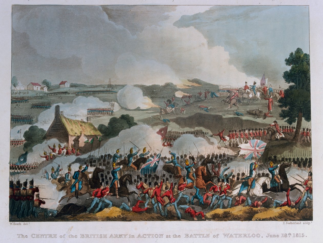 英国军队在1815年滑铁卢战役中的行动中心（aquatint） 作者 威廉·希思