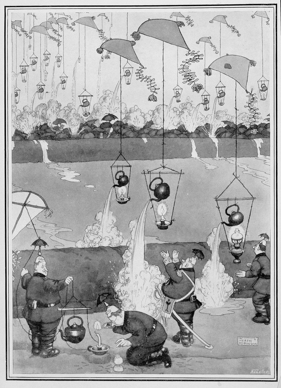 从一些可怕的战争图片，1915年的飞水壶攻击（打印） 作者 威廉·希思·罗宾逊