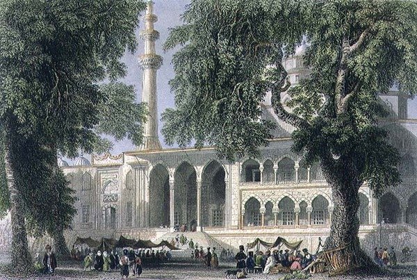 伊斯坦布尔的Yeni Djami，即瓦利德苏丹的清真寺，由J.C. Varrall雕刻，约1850年（水印）。 作者 威廉·亨利（后）巴特利特