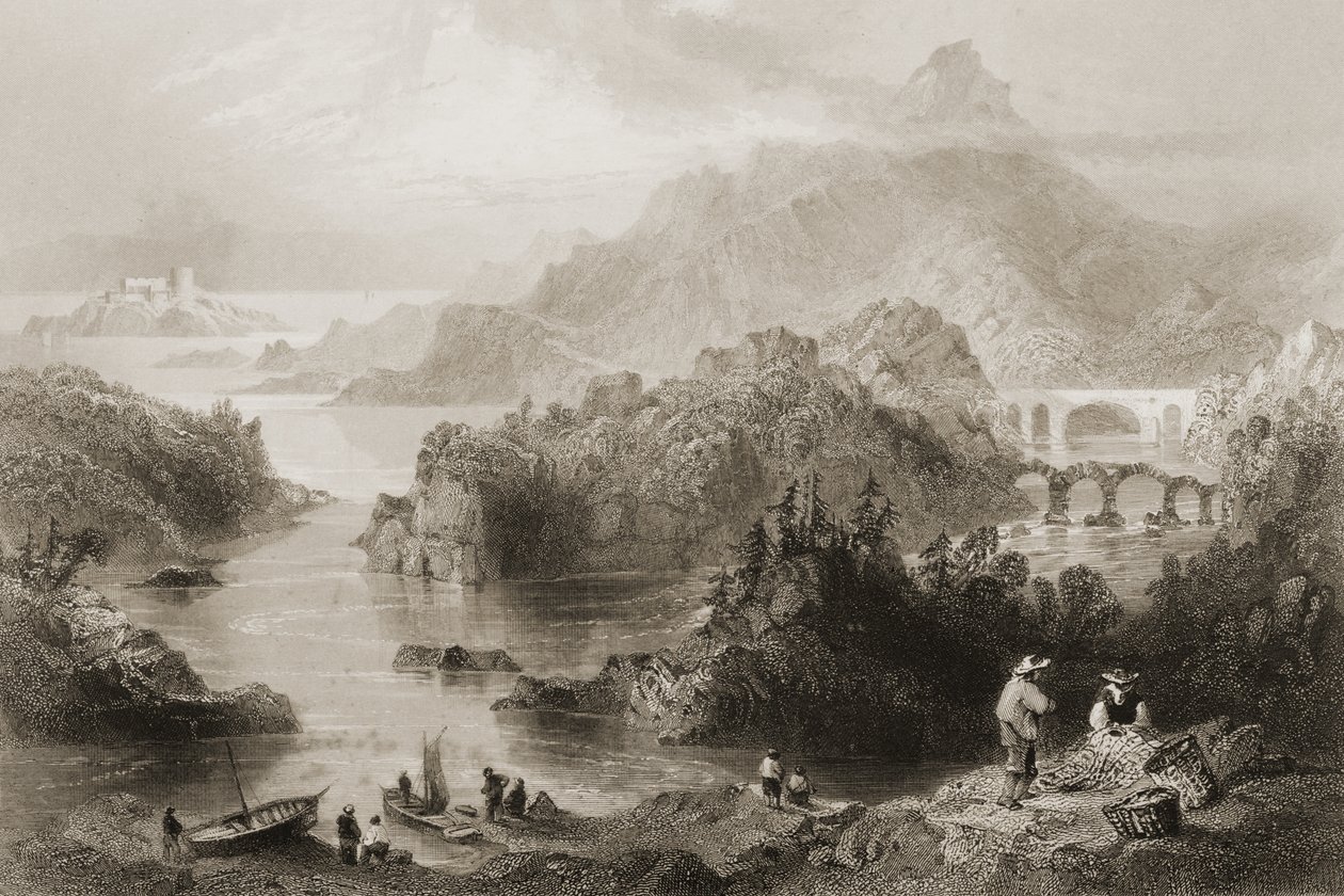 Cromwell&39;s Bridge，Glengarriff，科克郡，来自George Virtue的“爱尔兰的风景和古物”，19世纪60年代 作者 威廉·亨利·巴特利特