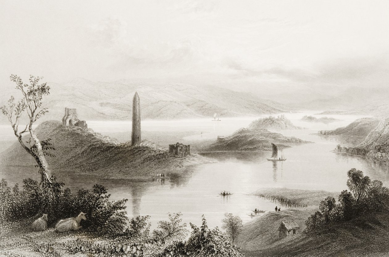 爱尔兰弗马纳郡的Devenish岛，来自George Virtue的“爱尔兰的风景和古物”，1860年代 作者 威廉·亨利·巴特利特