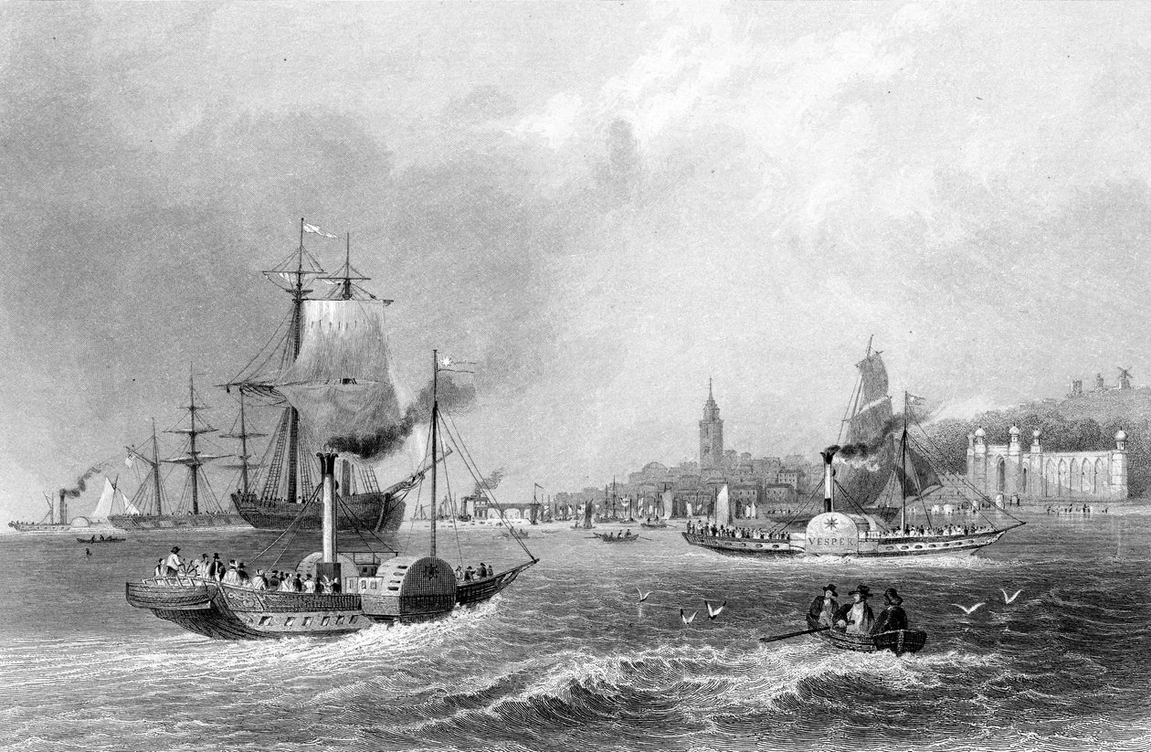 Gravesend，由H.Adlard雕刻，于1842年出版于“芬登的港口和港口” 作者 威廉·亨利·巴特利特