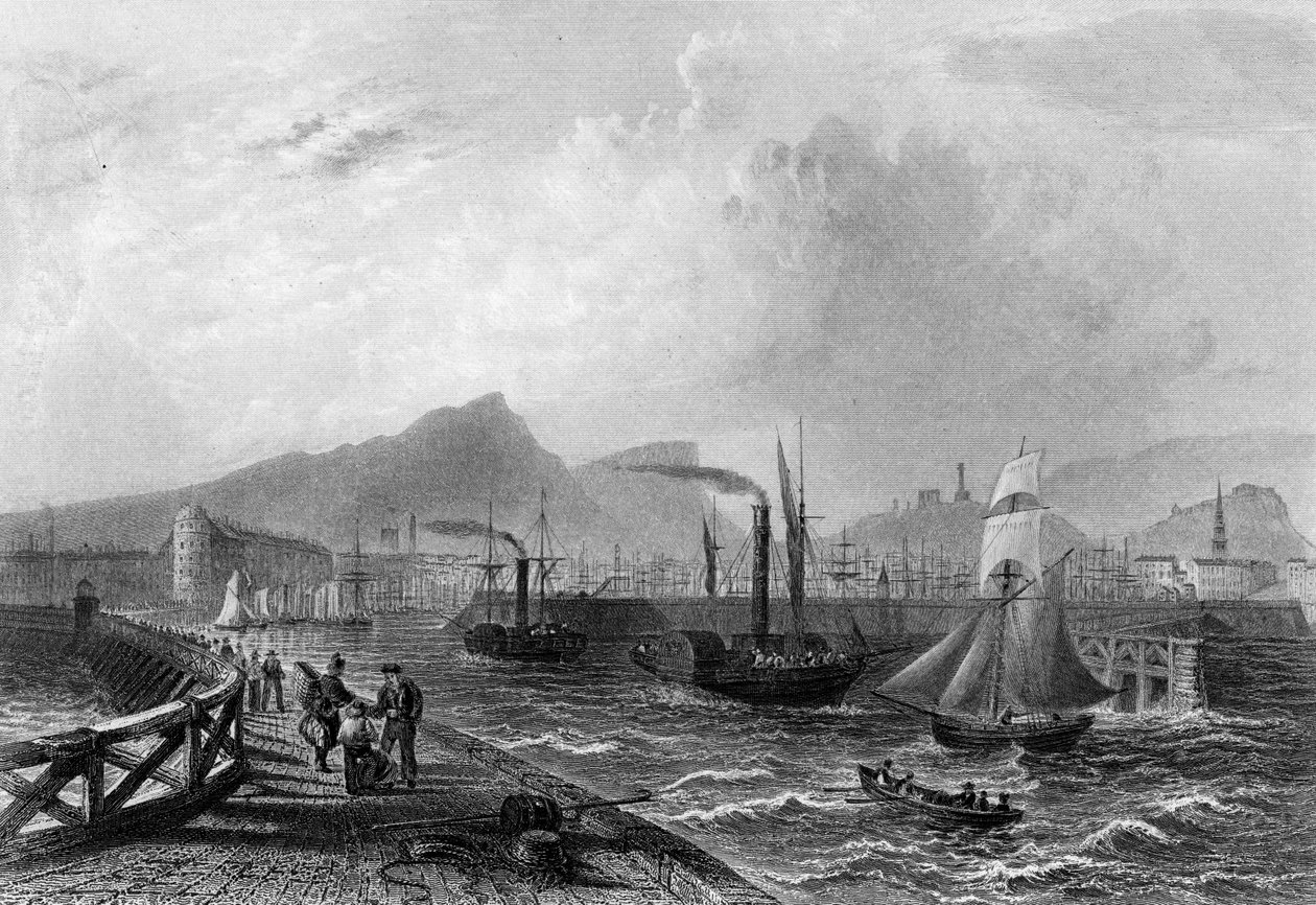 Leith Pier和Harbour，由Robert Wallis雕刻，1820年 作者 威廉·亨利·巴特利特