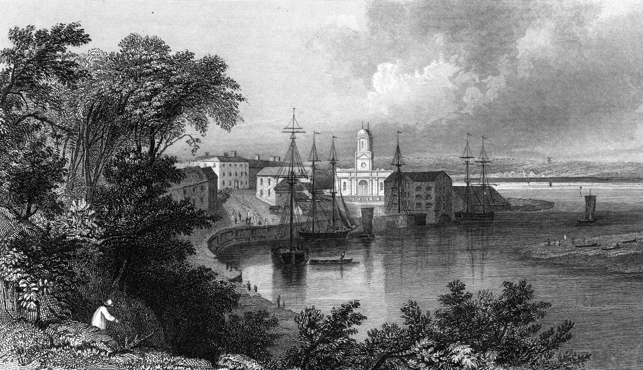 Mistley Quay，位于埃塞克斯郡哈里奇附近，由John Rogers雕刻，1832年 作者 威廉·亨利·巴特利特