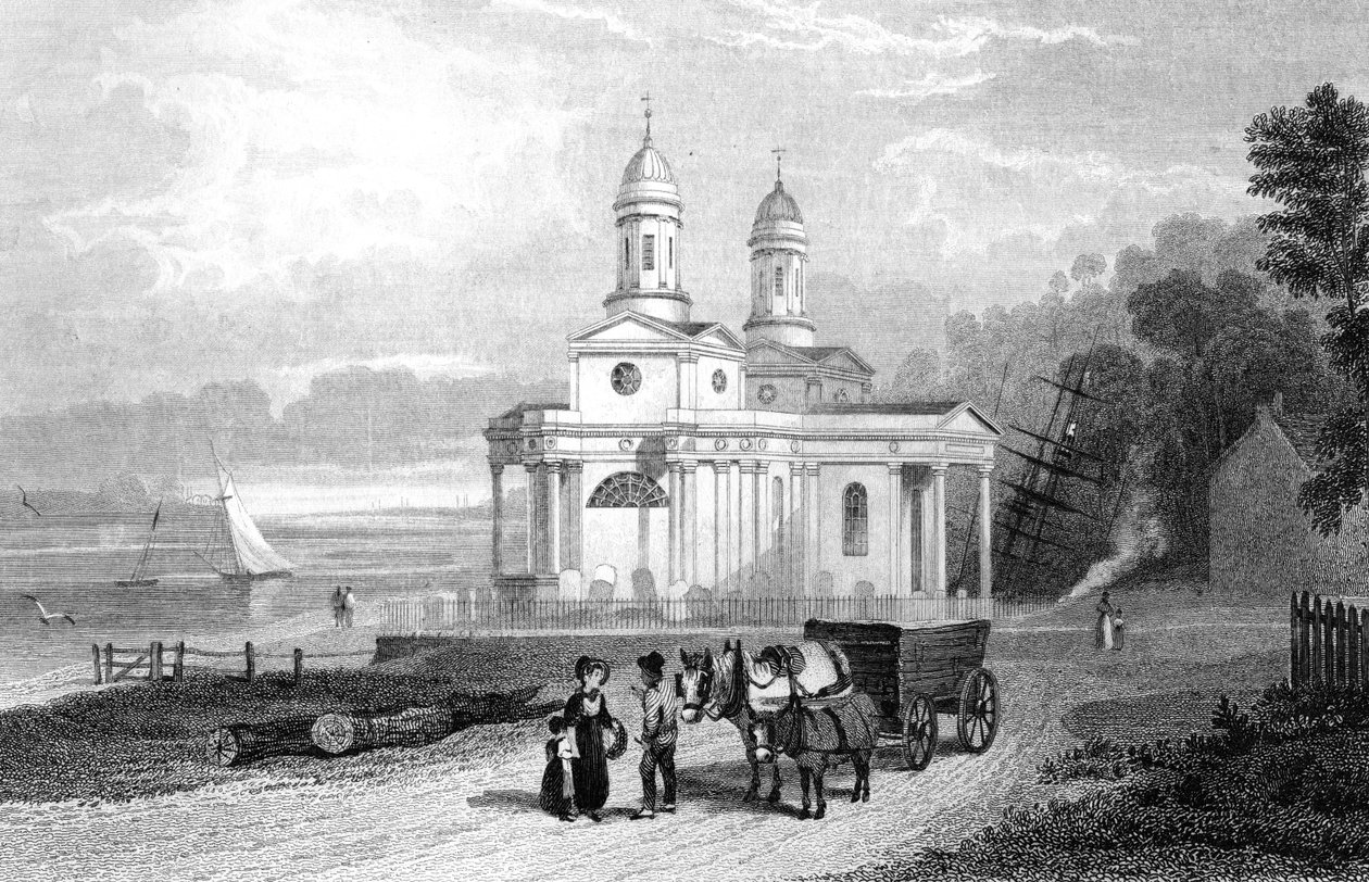 Mistley Thorn教堂，靠近Manningtree，Essex，由Henry Adlard雕刻，1832年 作者 威廉·亨利·巴特利特