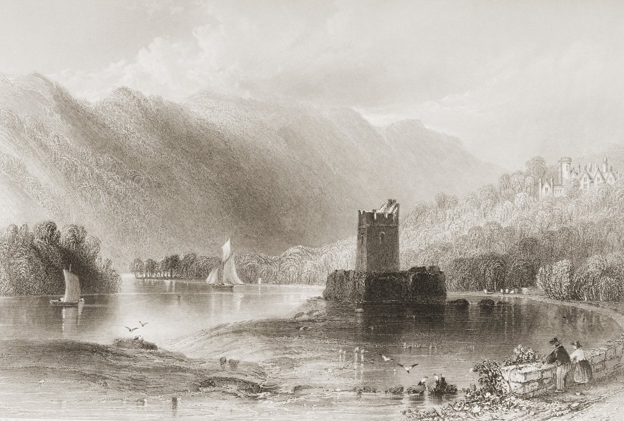狭窄的城堡，北爱尔兰郡，来自&39;爱尔兰的风景和古物&39;，由George Virtue，1860年代 作者 威廉·亨利·巴特利特