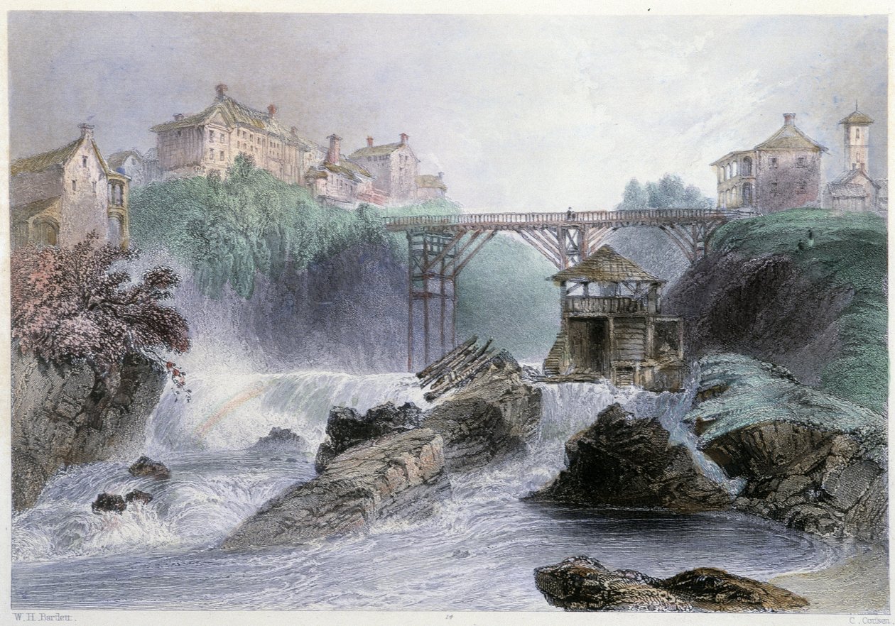 Pont à Sherbrooke - 在威廉·亨利·巴特利特 (William Henry Bartlett) 编着的“加拿大风景画”中。 乔治美德 作者 威廉·亨利·巴特利特