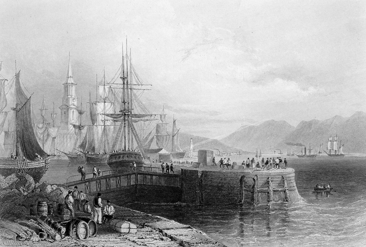 格拉斯哥港，由JW Appleton雕刻，1841年（雕刻） 作者 威廉·亨利·巴特利特