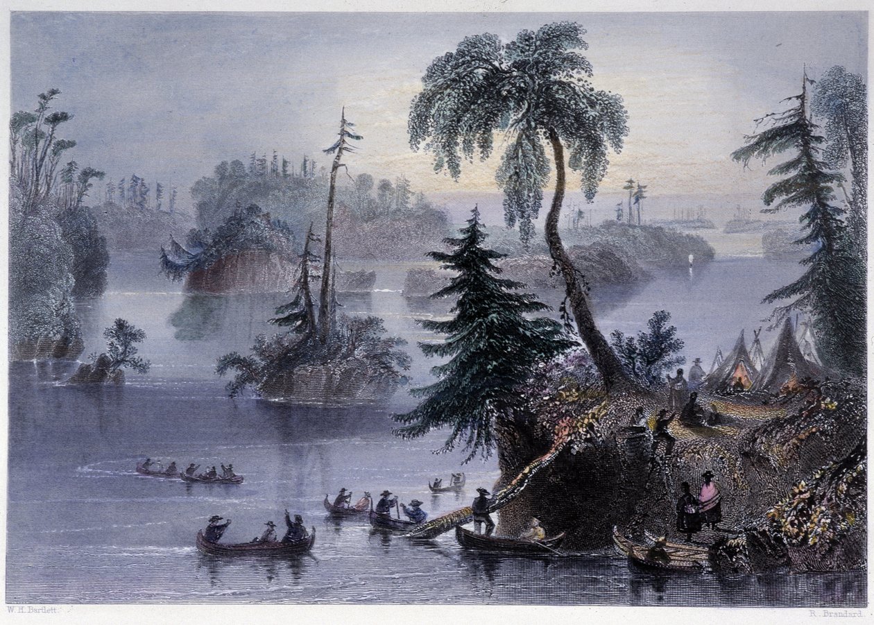 千岛群岛的场景。营地和船只，Mille îles - 在 "加拿大风景图解 "中，作者是Bartlett W. H. 。 作者 威廉·亨利·巴特利特