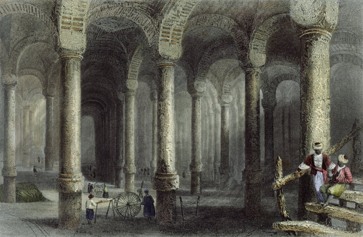 Bin-Veber-Direg蓄水池，或伊斯坦布尔的千人一号，由J. Carter雕刻，1850年（aquatint） 作者 威廉·亨利·巴特利特