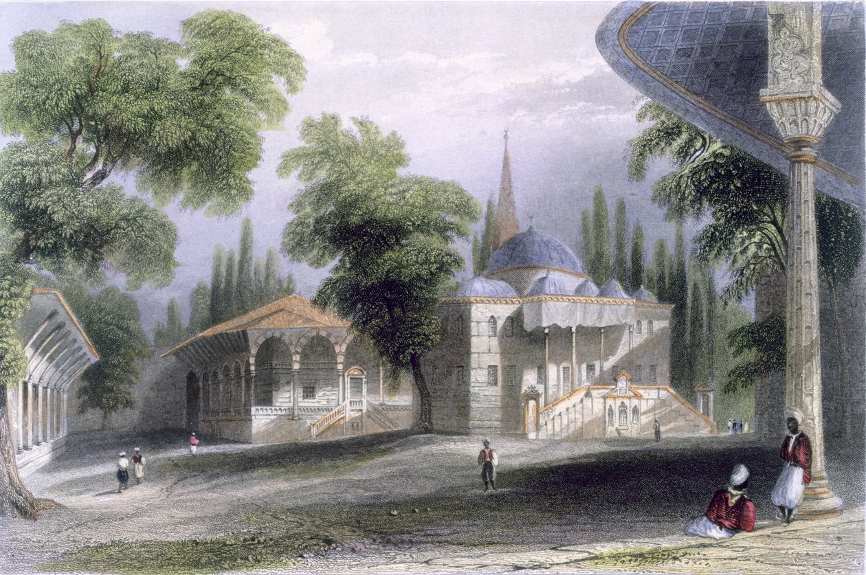 Serai Bournou 第三法院，约 1850 年（彩色 aquatint） 作者 威廉·亨利·巴特利特