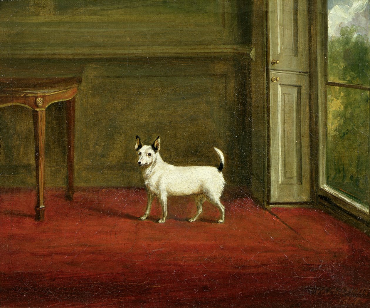 杰克罗素梗犬的画象（在摄政内部）1814 作者 威廉·亨利·戴维斯