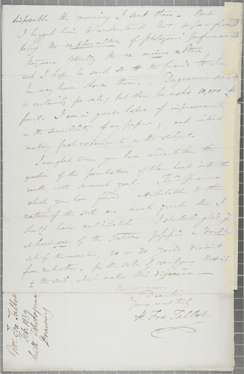 1839年威廉亨利福克斯塔尔博特签署的信给詹姆斯大卫福布斯 作者 威廉·亨利·福克斯·塔尔伯特