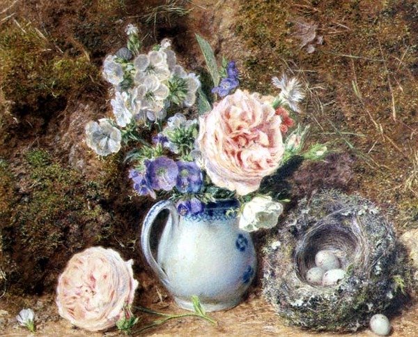 花和巢的静物画 作者 威廉·亨利·亨特