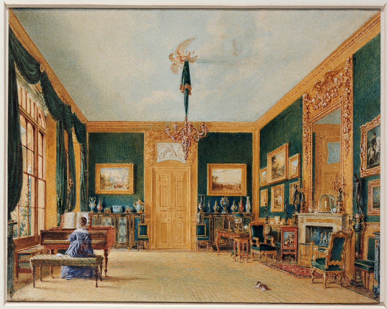 埃塞克斯伯爵（Essex）伯爵的绿色客厅，卡西欧伯里（Cassiobury），1823年 作者 威廉·亨利·亨特