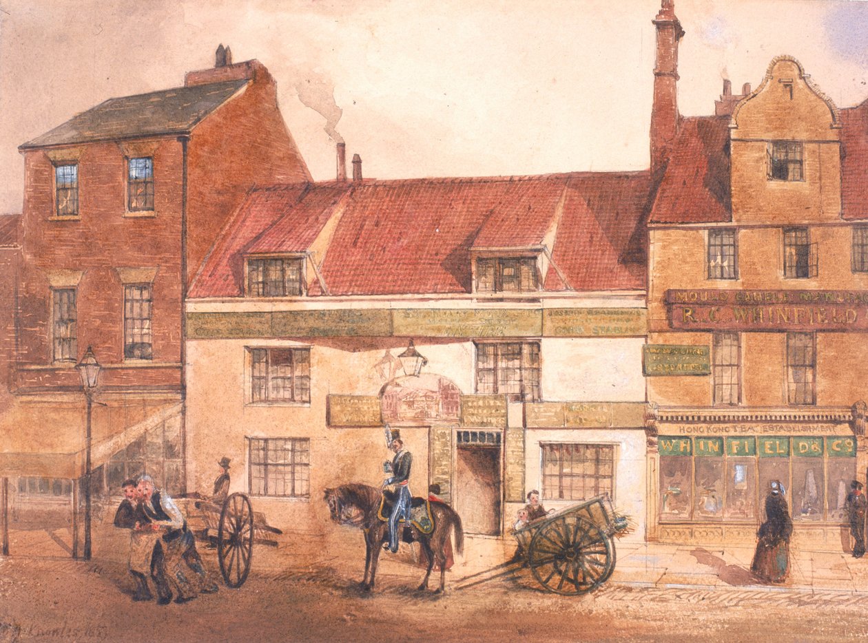 The White Horse Inn，Pilgrim Street（bodycolour，pencil＆wc on paper） 作者 威廉·亨利·诺尔斯