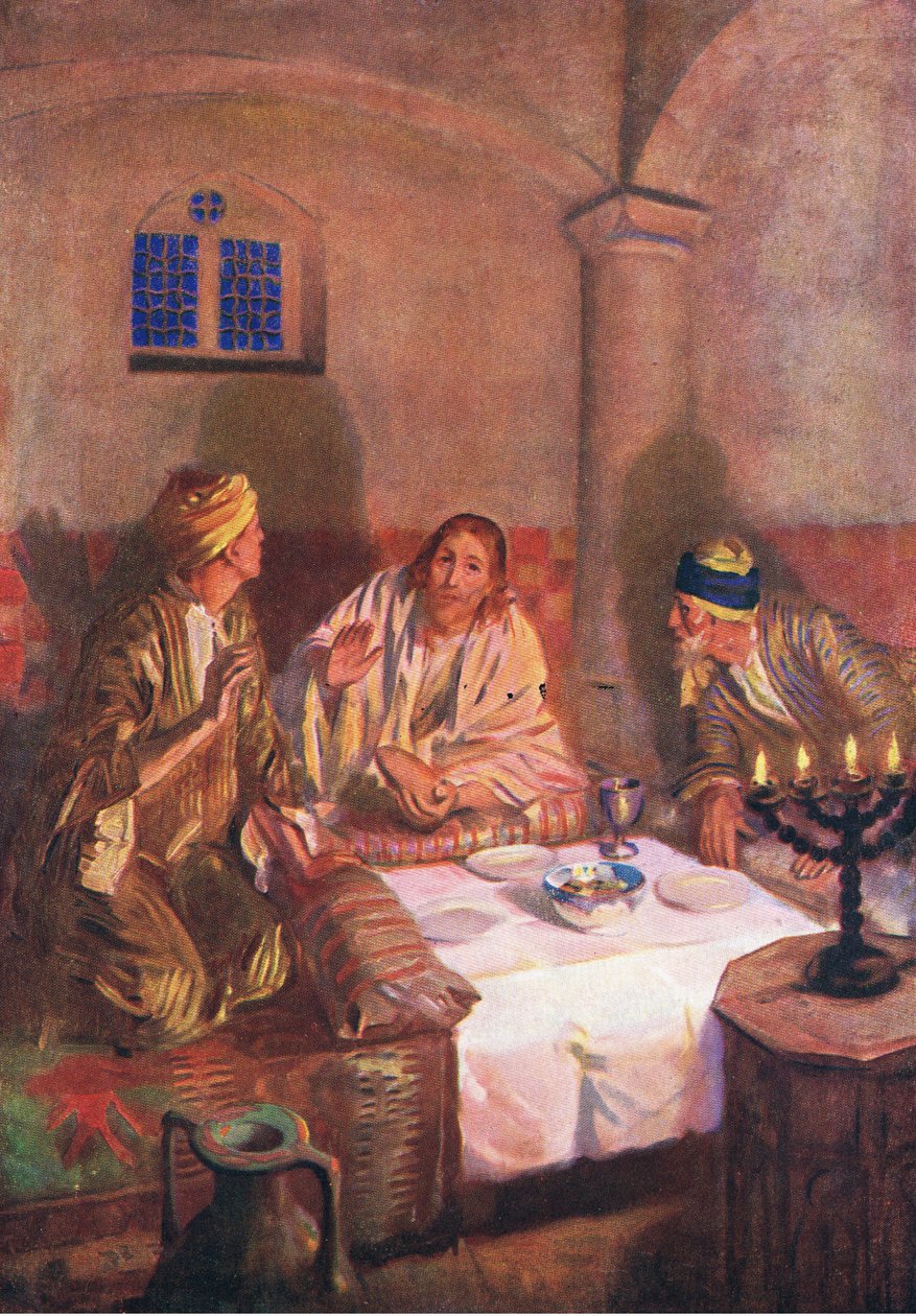 晚上在Emmaus，来自Thomas Nelson出版的The Bible Picture Book，c.1950 作者 威廉·亨利·马格森