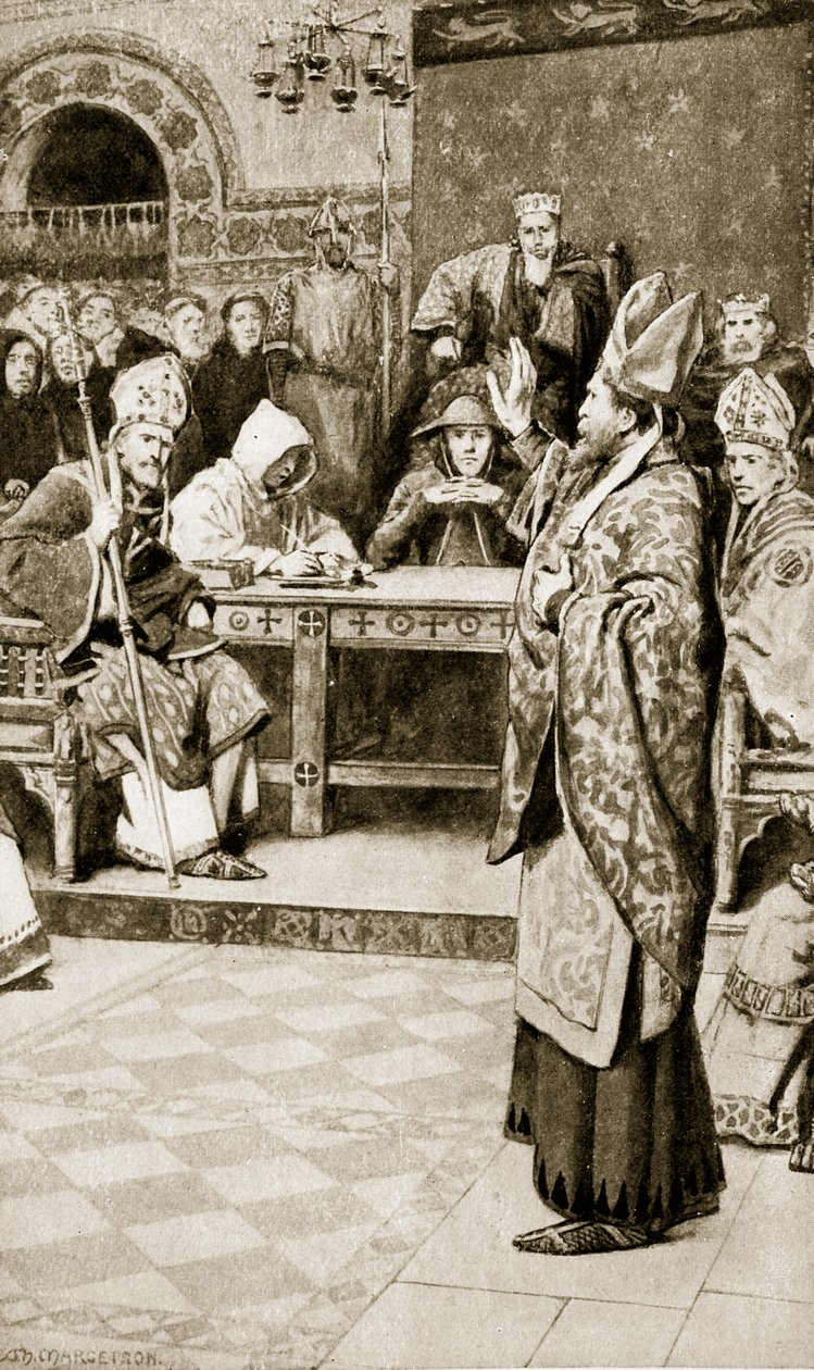 乔治林，格拉斯哥主教，1176年在北安普顿，“哈钦森的英国民族故事”插图，c.1920 作者 威廉·亨利·马格森