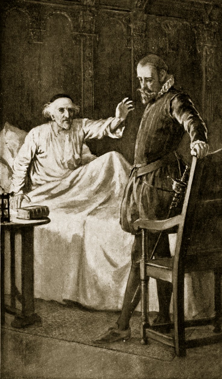 1572年11月，诺克斯在临终前，“哈钦森的英国民族故事”中的插图，c.1923 作者 威廉·亨利·马格森