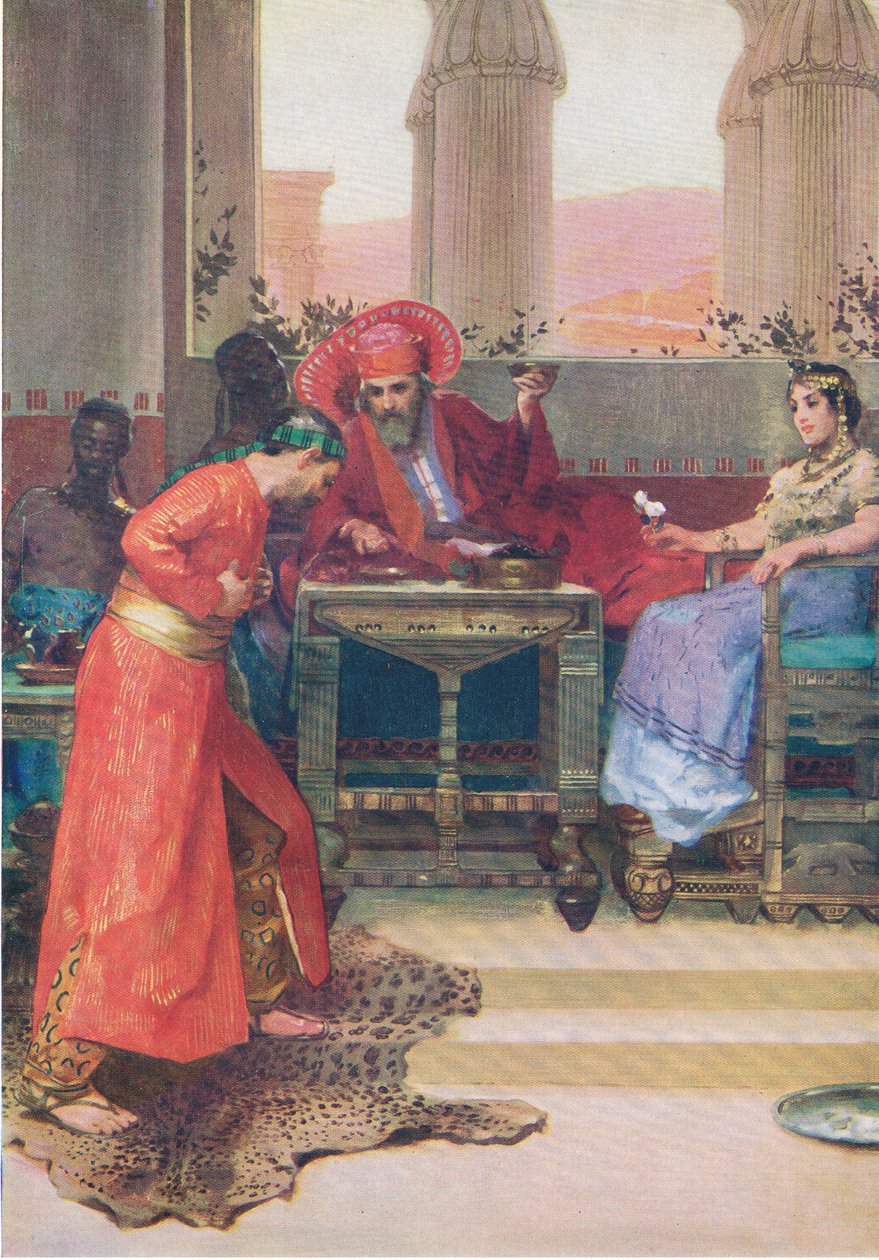 尼希米向国王请愿，来自托马斯·尼尔森出版的“圣经图画书”，1950年 作者 威廉·亨利·马格森